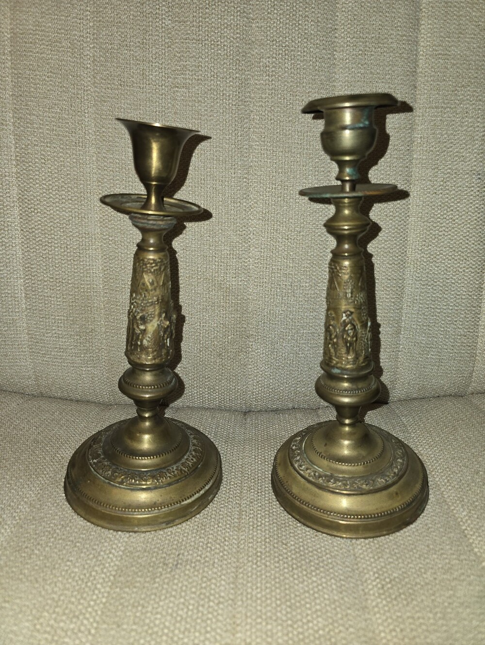 Antique French Brass and Copper empire candlesticks